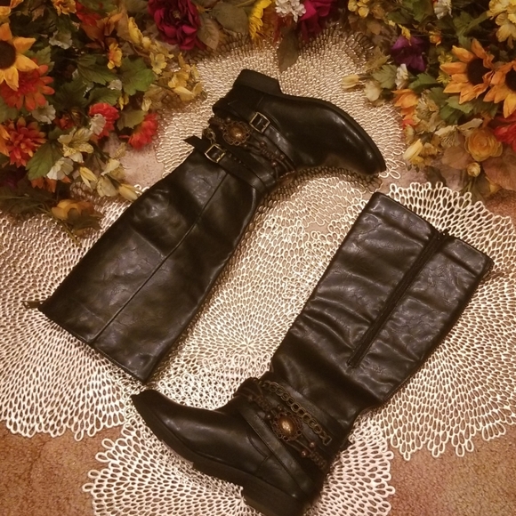 Pierre Dumas  Embellished Brown Riding  Boots Size 9 - Picture 4 of 8